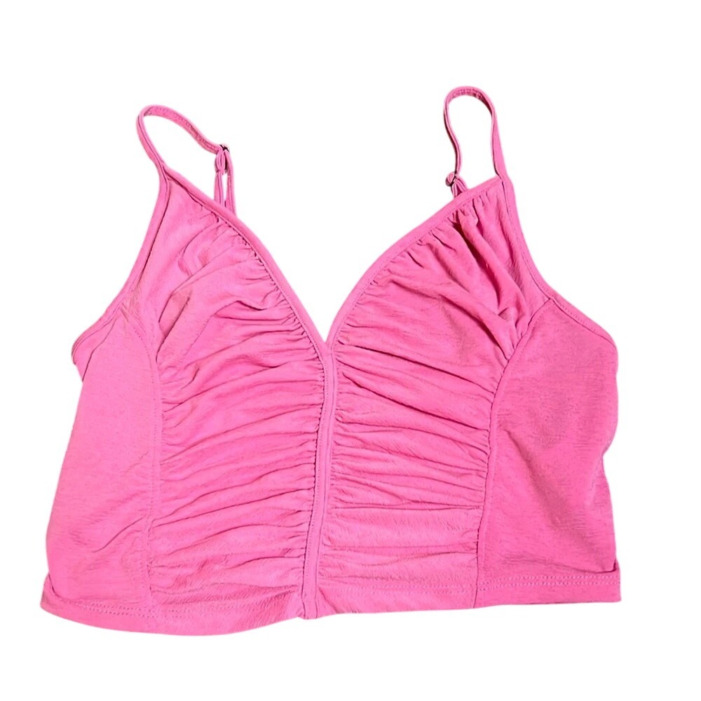 Urban Outfitters Pink Ruched V-Neck Cropped Cami Tank Top Medium Barbie ore Y2K